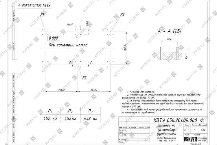 Чертеж фундамента котла КВр 0.65
